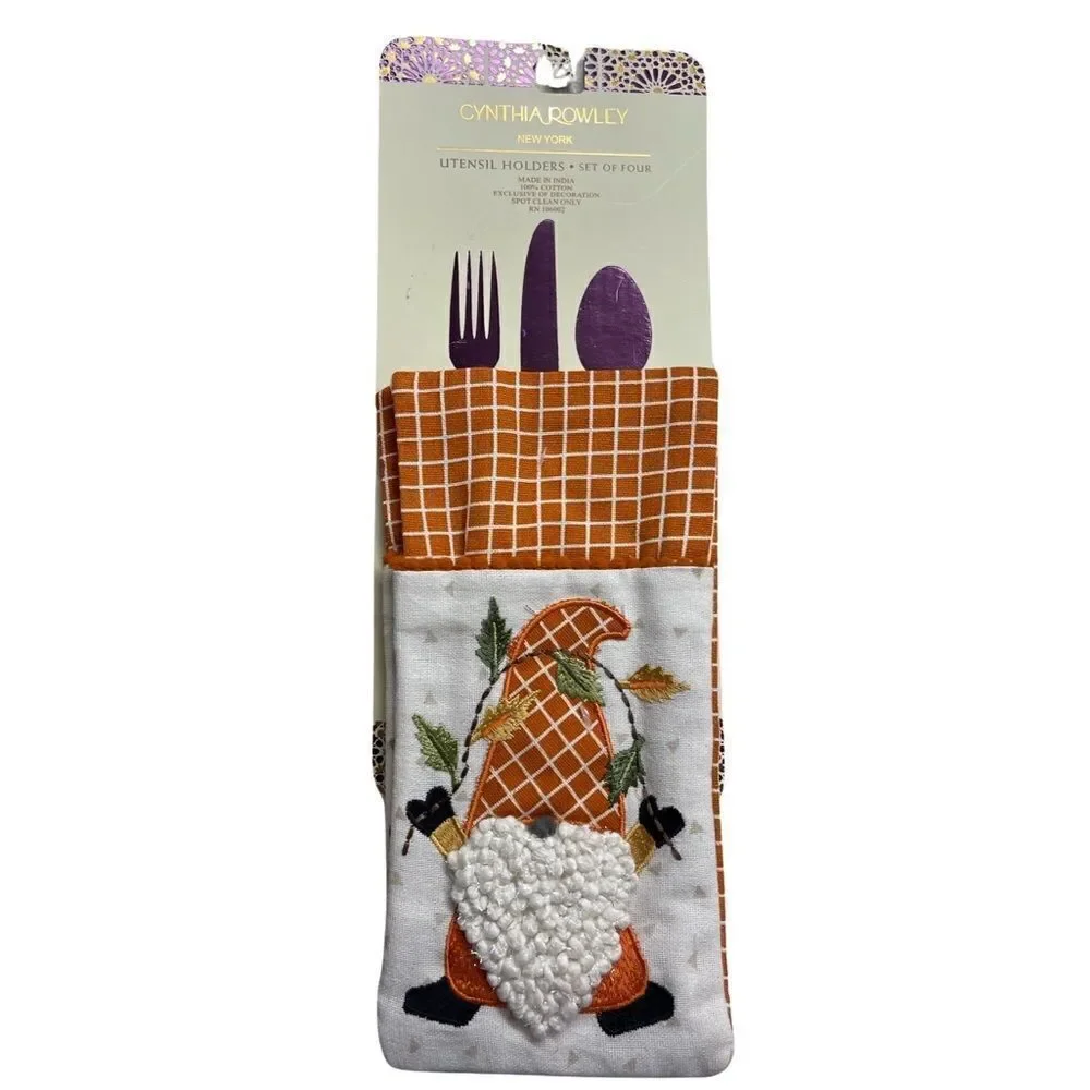 Cynthia Rowley New York Appliquéd Gnome Utensil Holders Set of 4 NWT